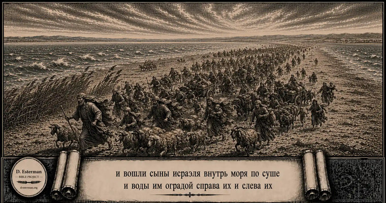 Переход через Ям Суф – сыны Израиля спешат по высохшему дну.