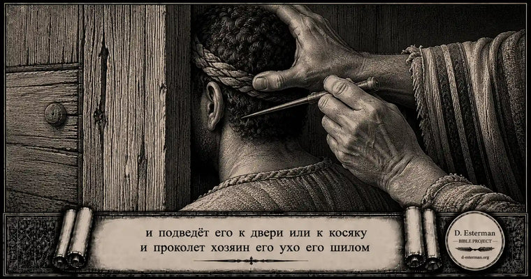 Прокалывание уха раба у дверного косяка шилом в знак добровольного вечного служения хозяину — Исход 21:6 — D. Esterman Bible Project