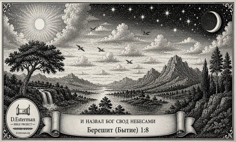 Бытие 1 — свод небес, солнце, луна, звёзды и птицы над землёй, D. Esterman Bible Project