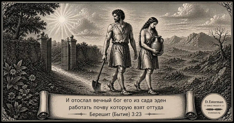 Берешит (Бытие) глава 3 — человек и Хава покидают сад Эден и идут работать землю. D. Esterman Bible Project